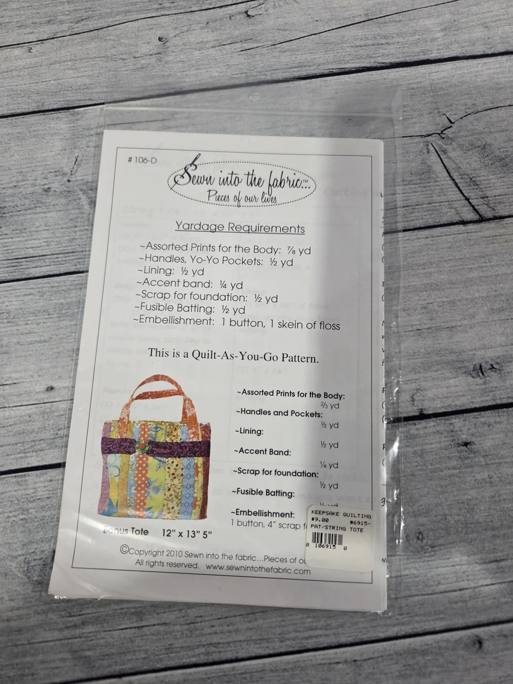 Sewn Into The Fabric String Tote Sewing Pattern